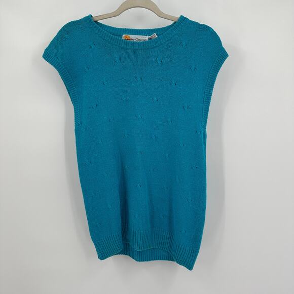 Country Concepts Womens Top Size L Turquoise Linen Blend Vintage Coastal Knit - Picture 1 of 8